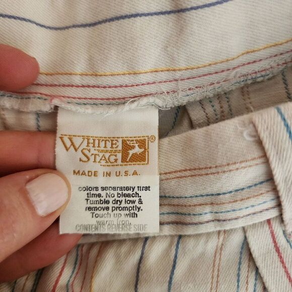 Vintage 80s White Stag Pants Womens Size S White Striped Pleated Mom - Picture 5 of 7